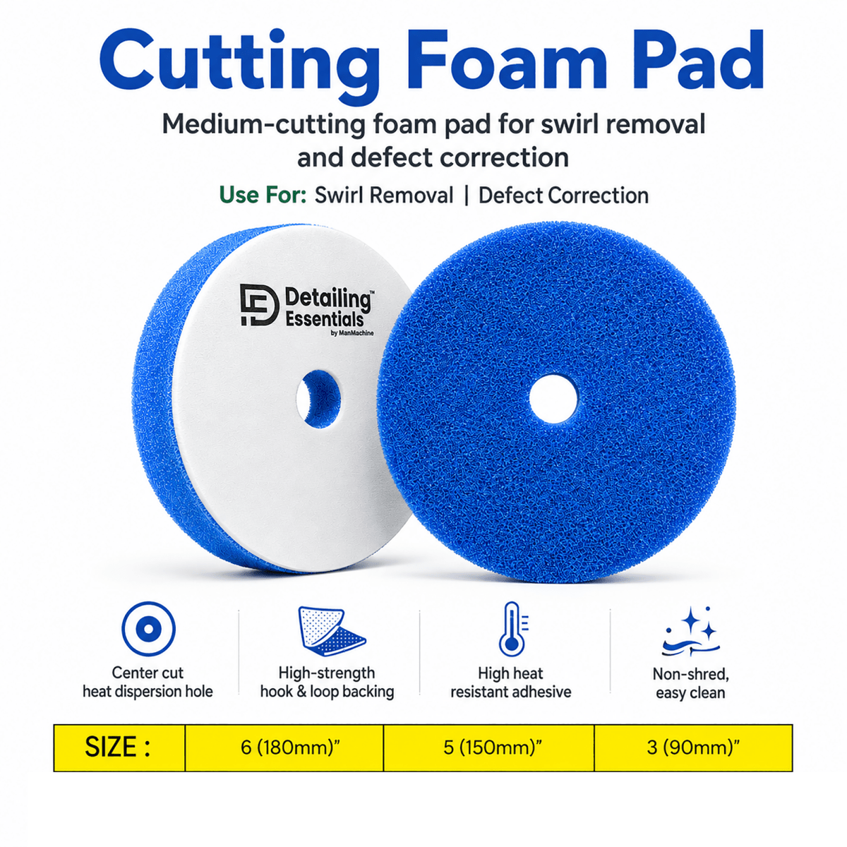Detailing Essentials Flat Foam Pad Cutting | Medium Cut Polishing Pad - Detailing Essentials