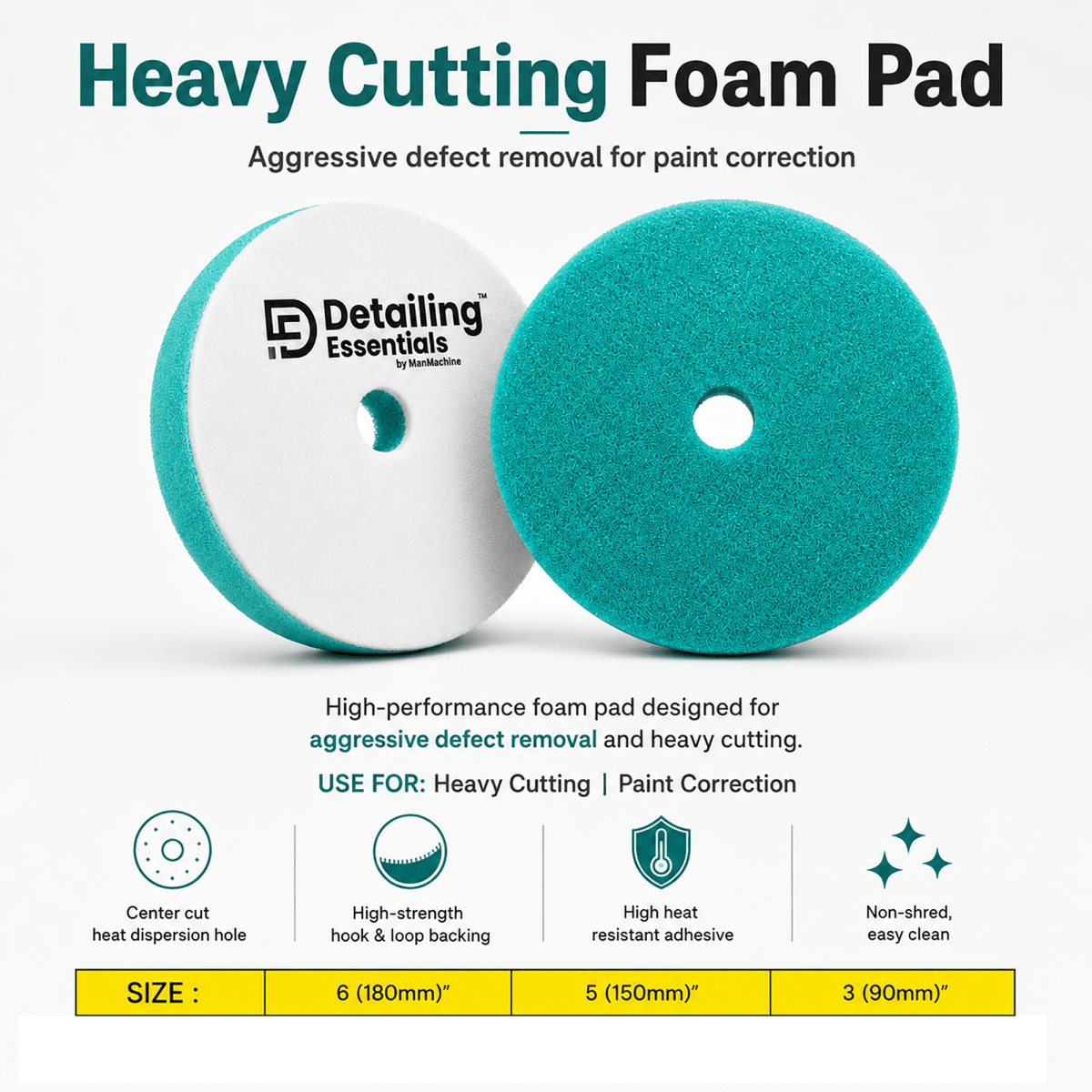 Detailing Essentials Flat Foam Pad Heavy Cutting | Car Paint Correction Pad - Detailing Essentials