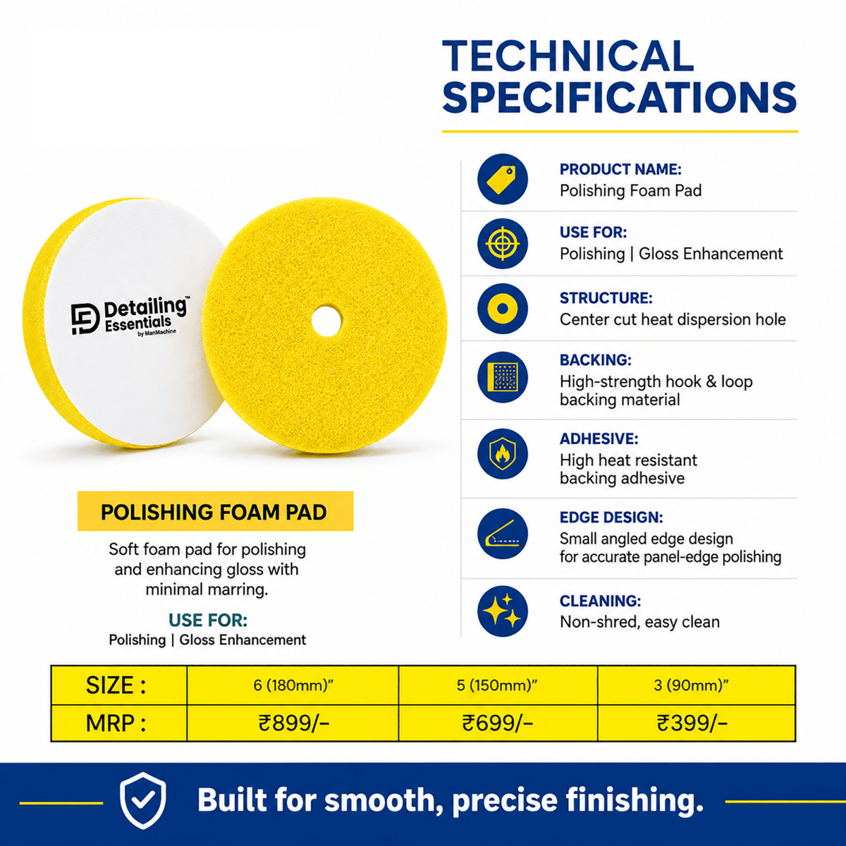 Detailing Essentials Flat Foam Pad Polishing | Gloss Enhancement Pad - Detailing Essentials