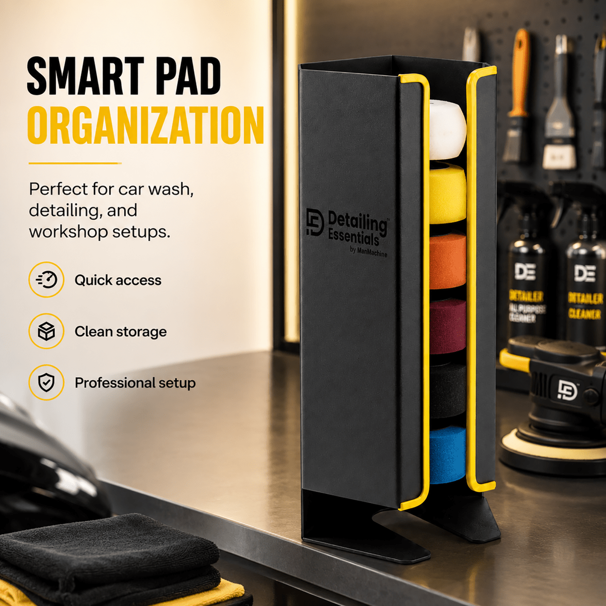 Detailing Essentials Pad Holder | Wall Mounted Polishing Pad Organizer - Detailing Essentials