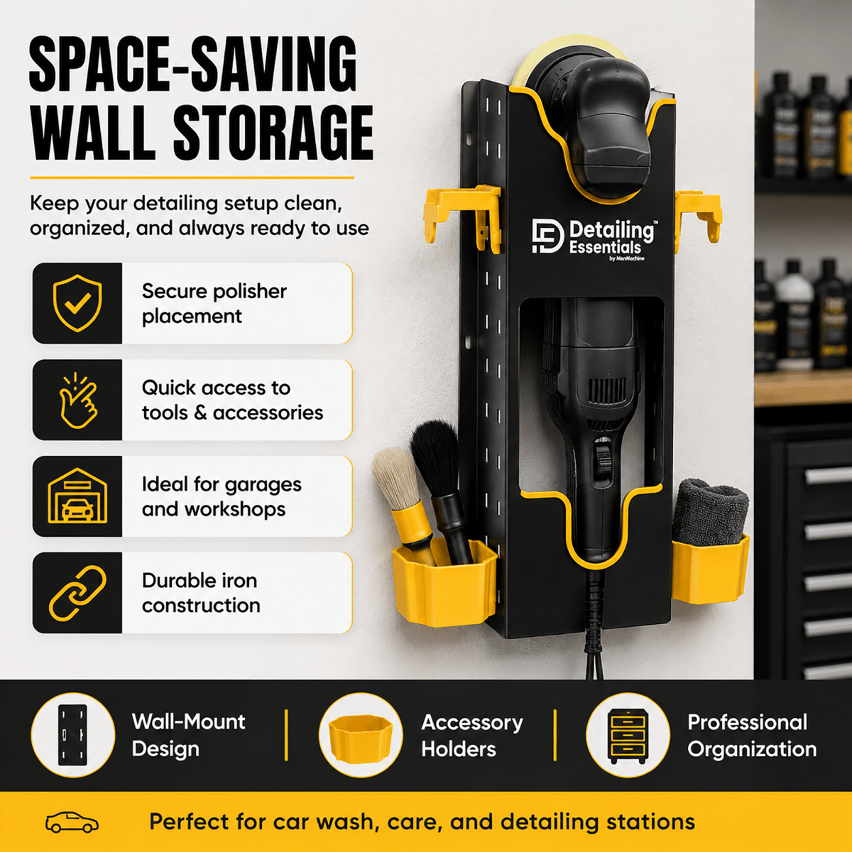 Detailing Essentials Polisher Holder | Wall Mounted Machine Holder - Detailing Essentials
