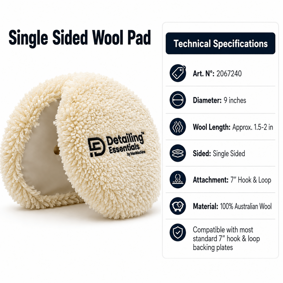 Detailing Essentials Single Sided Wool Pad | Heavy Cut Polishing Pad - Detailing Essentials