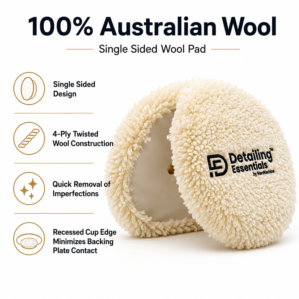 Detailing Essentials Single Sided Wool Pad | Heavy Cut Polishing Pad - Detailing Essentials