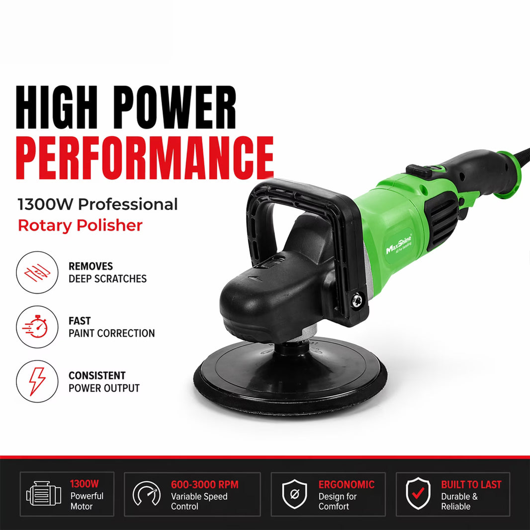 MaxShine M1300 Car Electric Rotary Polisher (1Year), 1300Wt, 7" Disc Size with 5/8" Spindle 6 Speed, Progressive Trigger, Spindle Lock for Heavy Duty Work Polishing Rubbing Buffing Machine