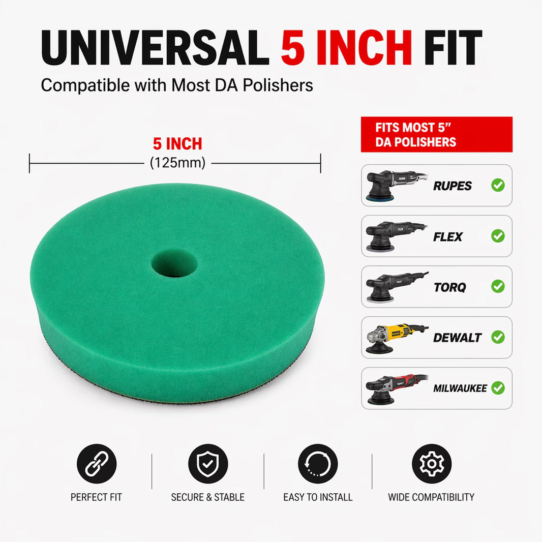 MaxShine Professional High-Pro Da Foam Pads 5.2inches, Green Heavy Cutting/Compounding Pad, Use with DA/RO Polisher Polish Machine