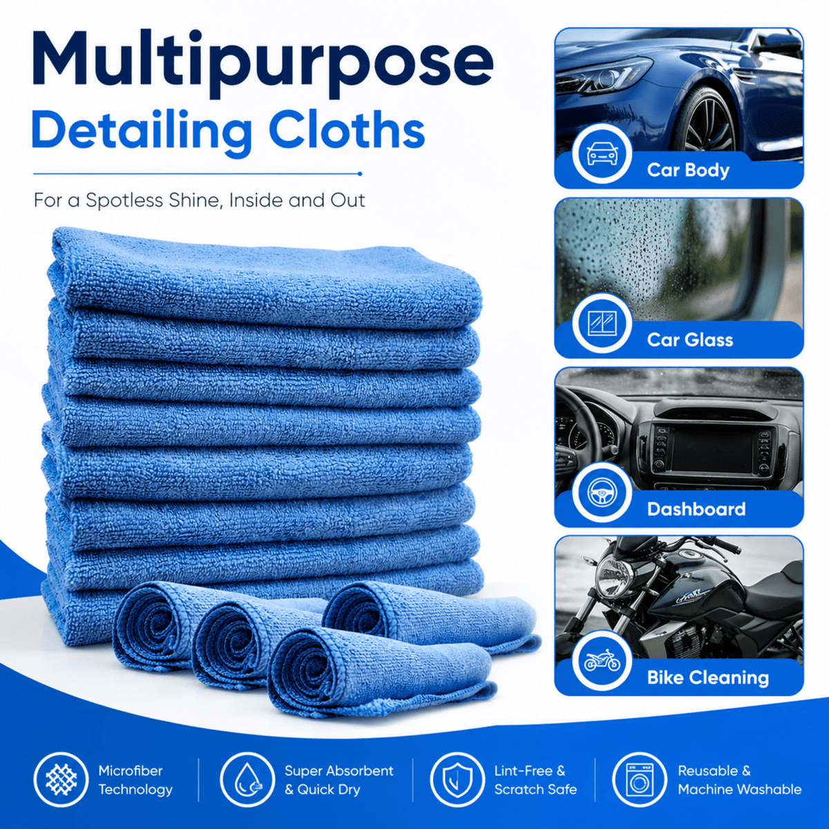 MA - FRA Blue Microfiber Body Cleaning Cloth | Multipurpose Car Cleaning Towel - Detailing Essentials
