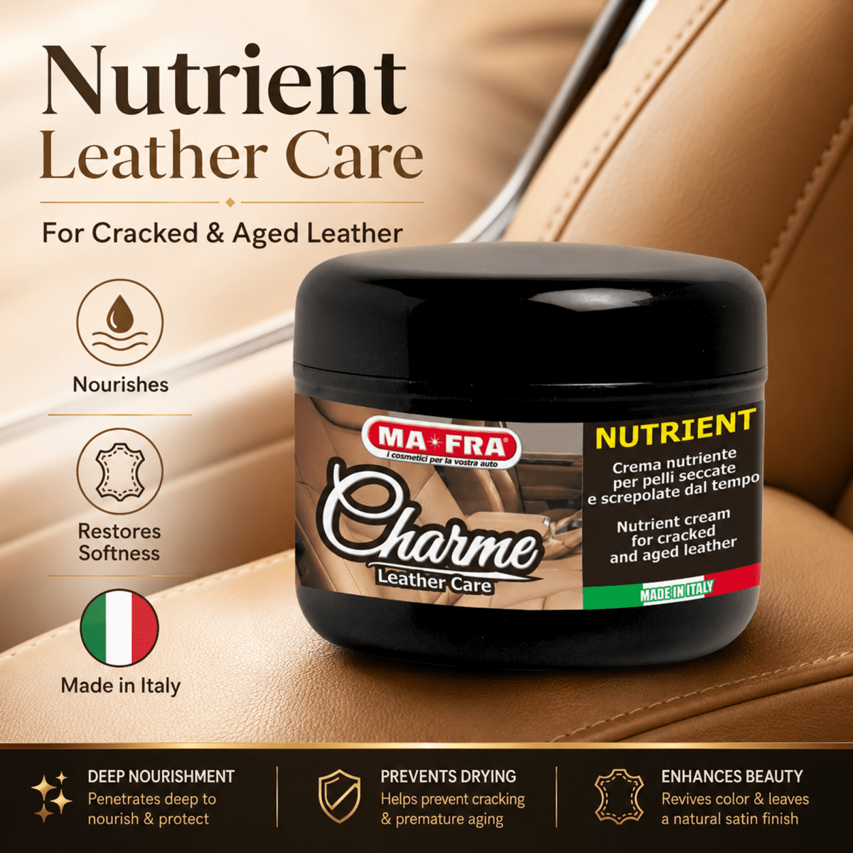 MA - FRA Charme Leather Care Cream Polish 150g | Leather Conditioner & Restorer - Detailing Essentials