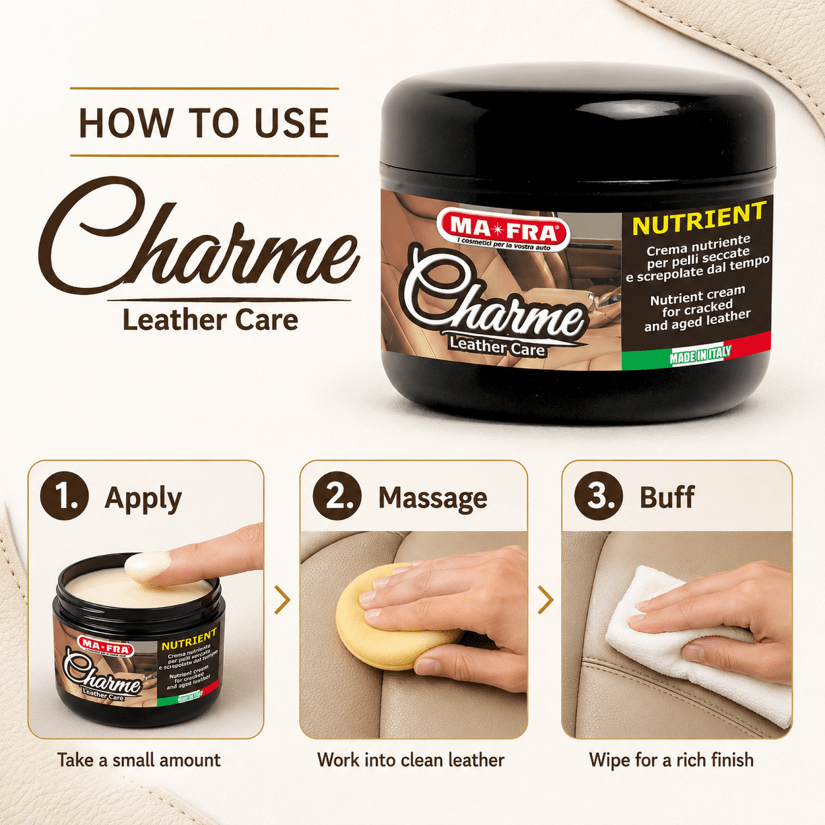 MA - FRA Charme Leather Care Cream Polish 150g | Leather Conditioner & Restorer - Detailing Essentials
