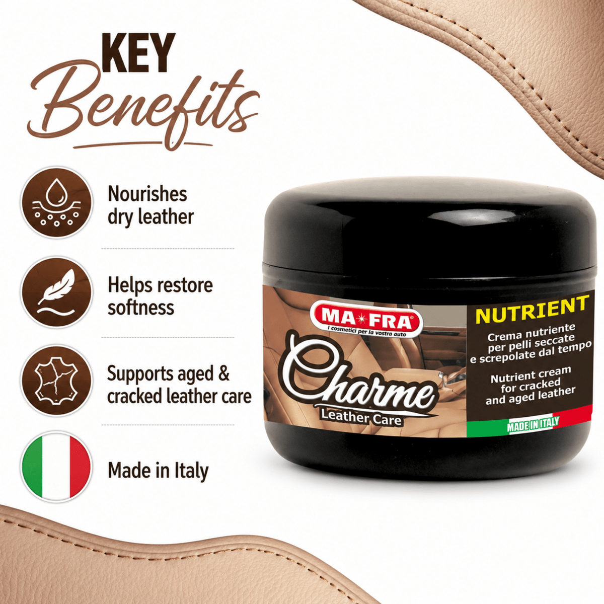 MA - FRA Charme Leather Care Cream Polish 150g | Leather Conditioner & Restorer - Detailing Essentials