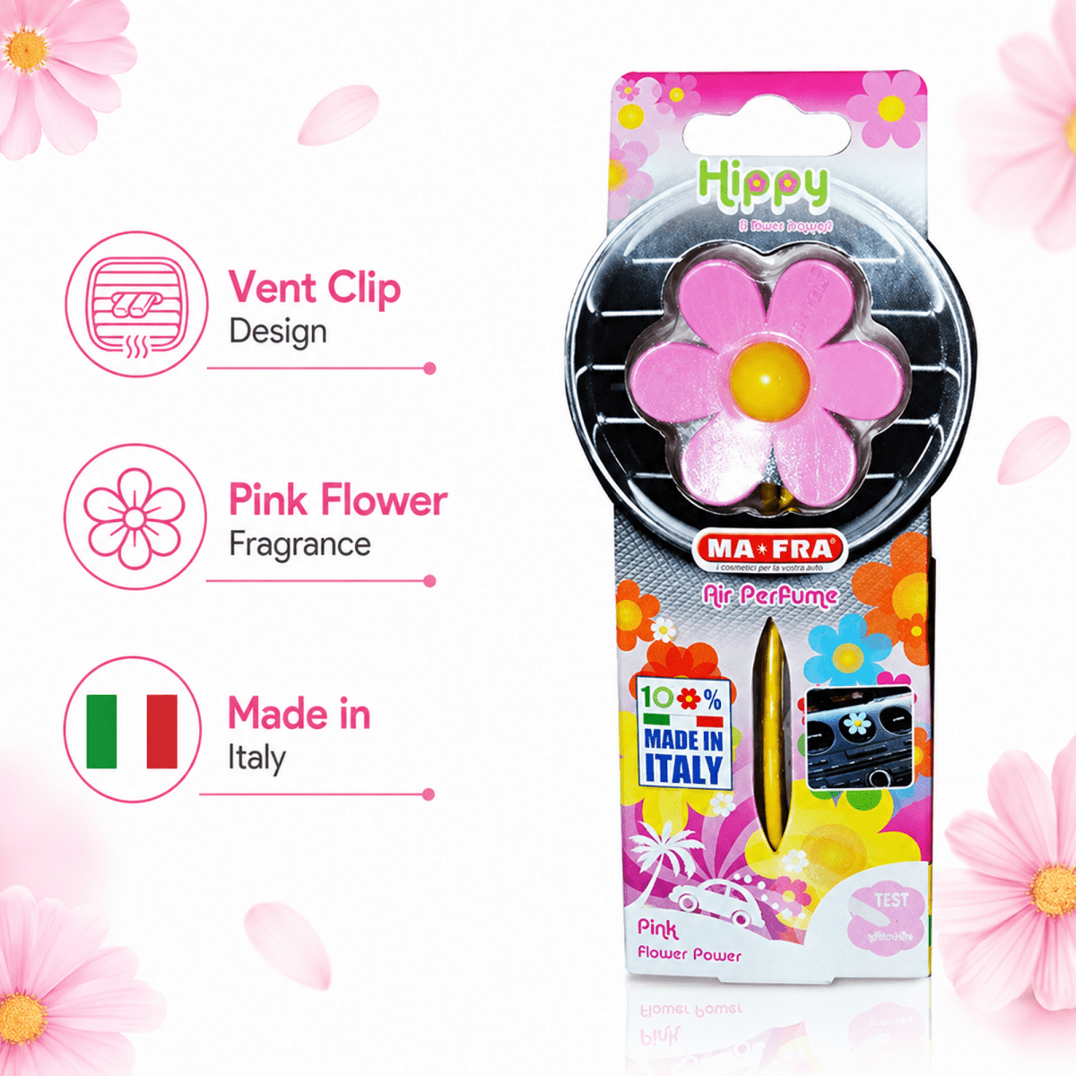 Ma - Fra Hippy Nature Trip Car Air Freshener – Love Freedom Scent | Blue Rubber Flower Design | Long - Lasting Aroma Up to 6 Weeks | Car Dashboard & Small Space Use - Detailing Essentials