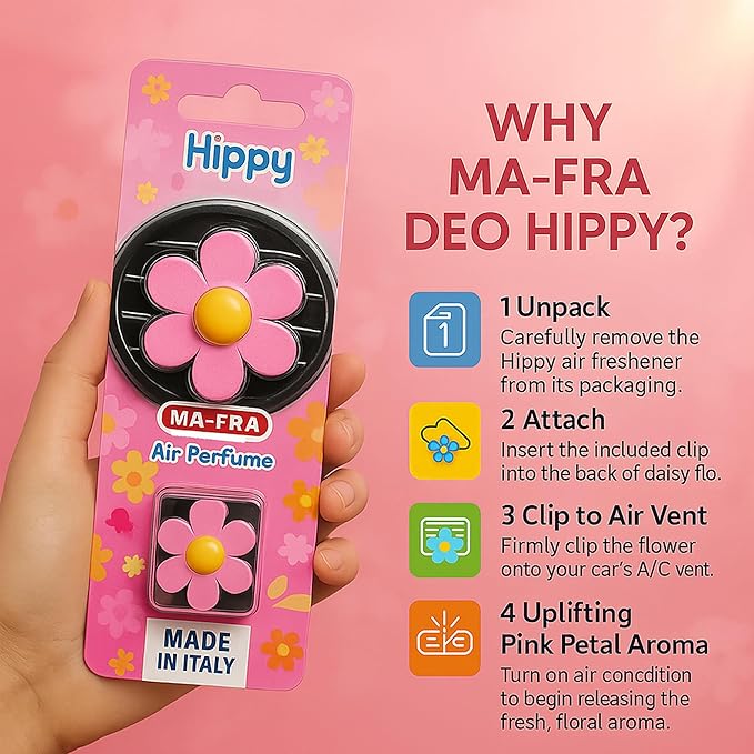 Ma - Fra Hippy Nature Trip Car Air Freshener – Love Freedom Scent | Blue Rubber Flower Design | Long - Lasting Aroma Up to 6 Weeks | Car Dashboard & Small Space Use - Detailing Essentials