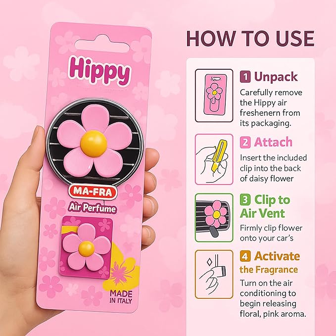 Ma - Fra Hippy Nature Trip Car Air Freshener – Love Freedom Scent | Blue Rubber Flower Design | Long - Lasting Aroma Up to 6 Weeks | Car Dashboard & Small Space Use - Detailing Essentials