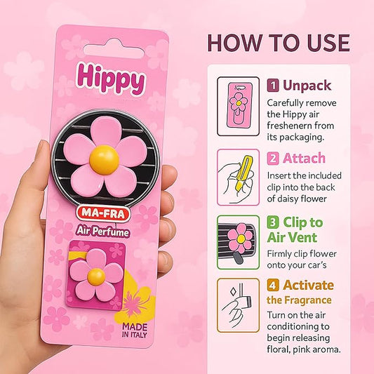 Ma - Fra Hippy Nature Trip Car Air Freshener – Love Freedom Scent | Blue Rubber Flower Design | Long - Lasting Aroma Up to 6 Weeks | Car Dashboard & Small Space Use - Detailing Essentials