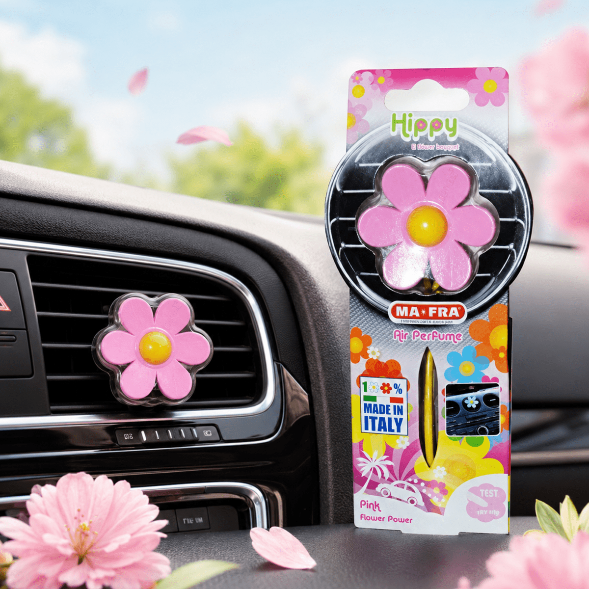 Ma - Fra Hippy Nature Trip Car Air Freshener – Love Freedom Scent | Blue Rubber Flower Design | Long - Lasting Aroma Up to 6 Weeks | Car Dashboard & Small Space Use - Detailing Essentials