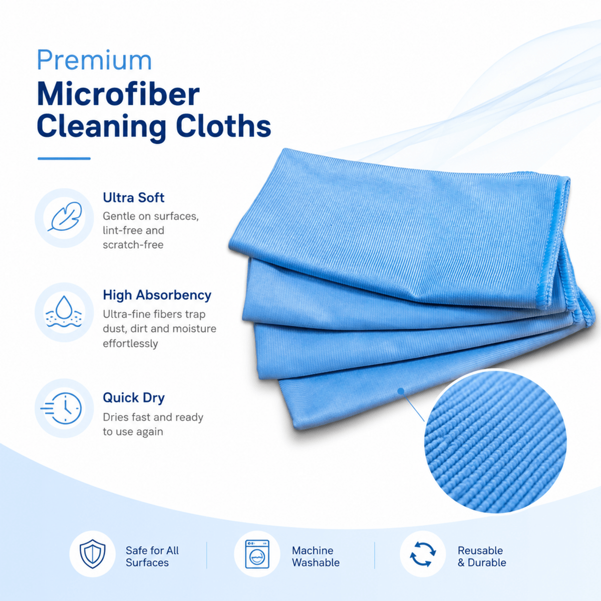 MA - FRA Microfiber Glass Cloth 350 GSM | 40x40cm Multipurpose Car Cleaning Towel - Pack of 4 - Detailing Essentials