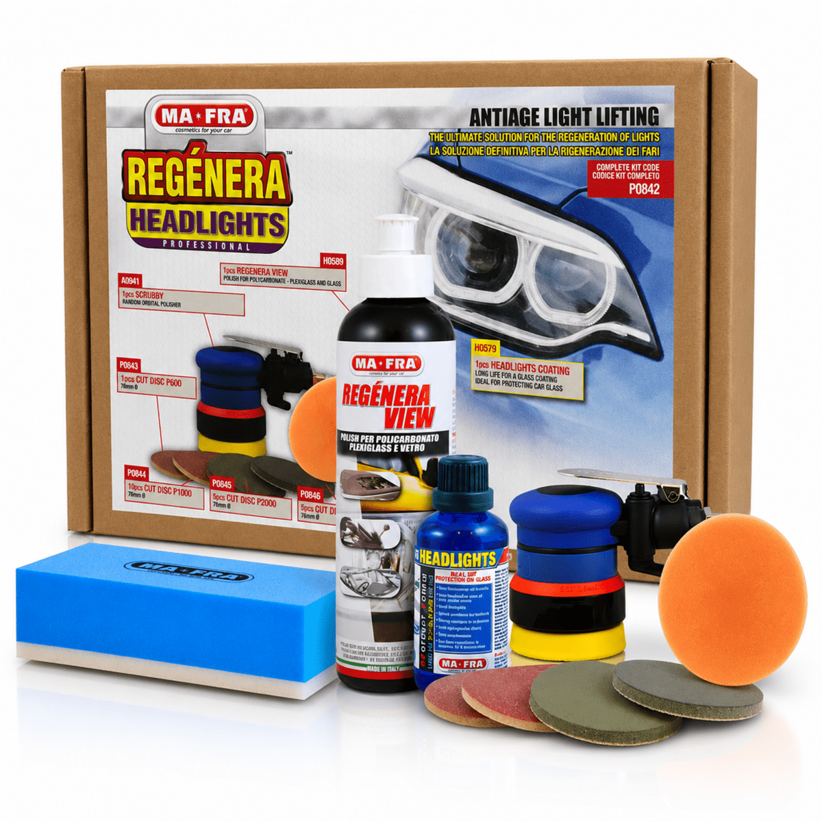MA - FRA Professional Regenera Headlight Restoration Kit | Headlight Polishing & Repair Kit - Detailing Essentials