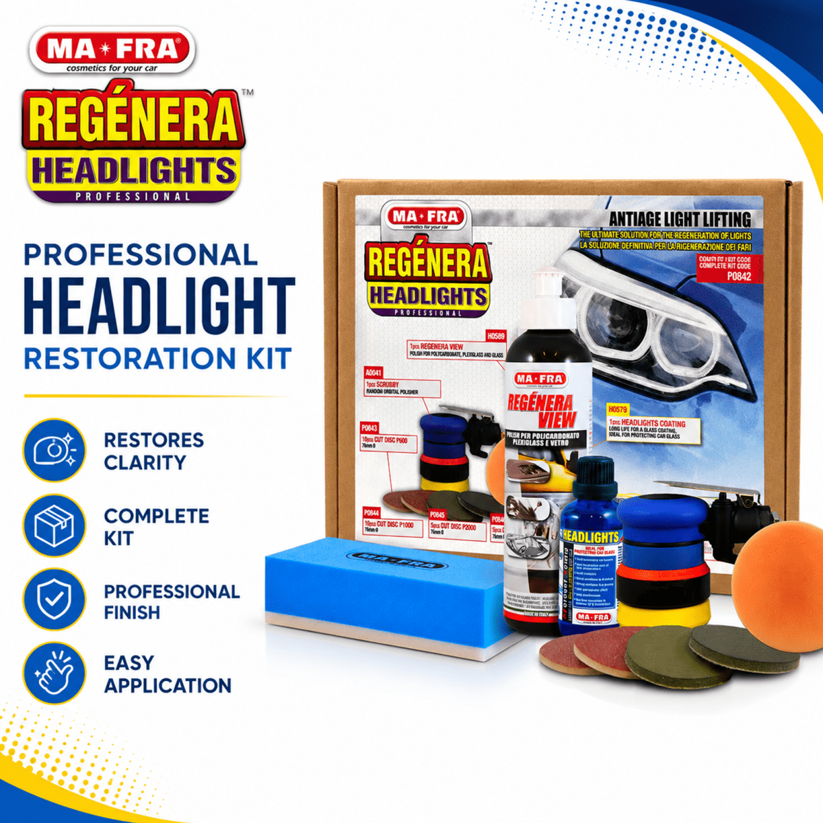MA - FRA Professional Regenera Headlight Restoration Kit | Headlight Polishing & Repair Kit - Detailing Essentials