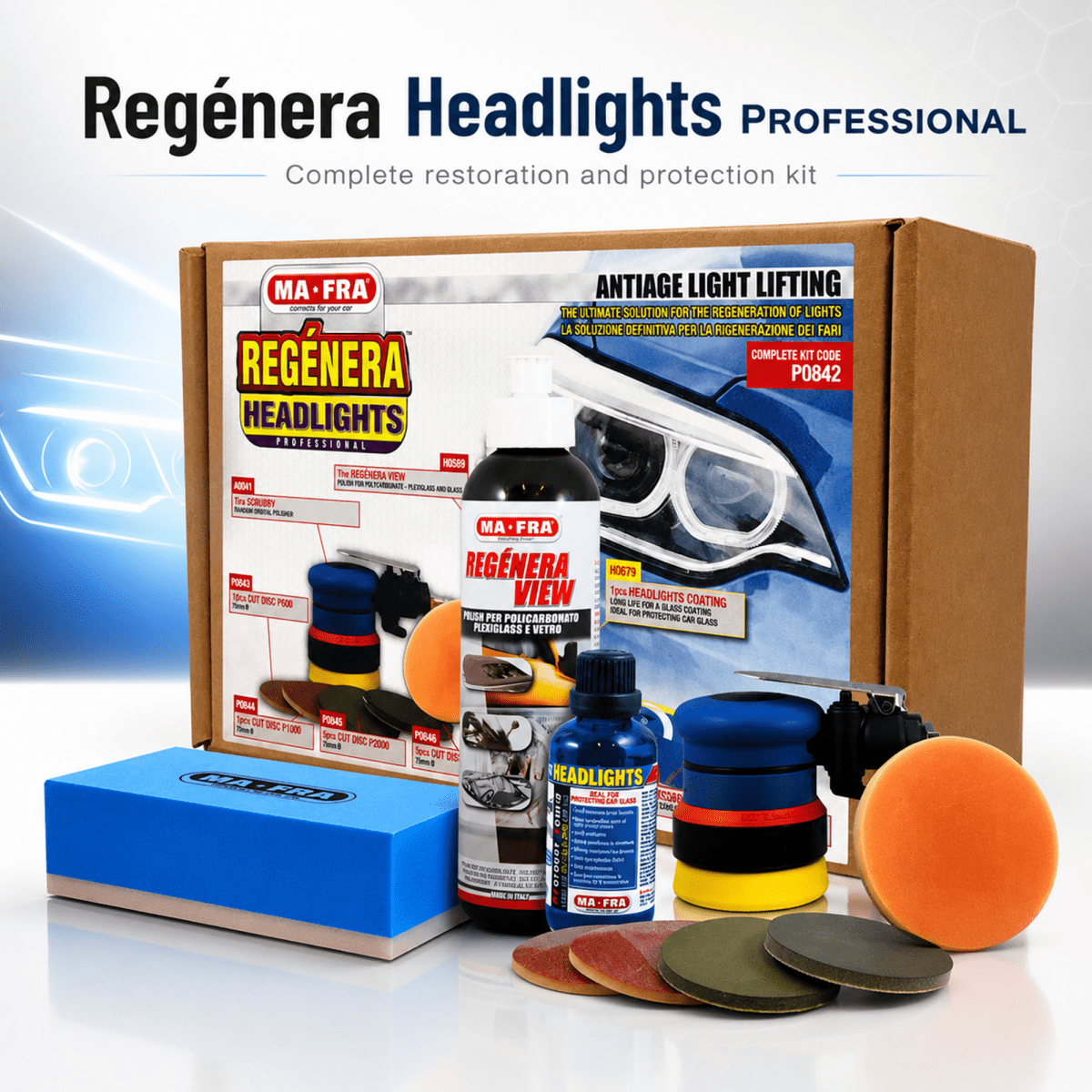 MA - FRA Professional Regenera Headlight Restoration Kit | Headlight Polishing & Repair Kit - Detailing Essentials