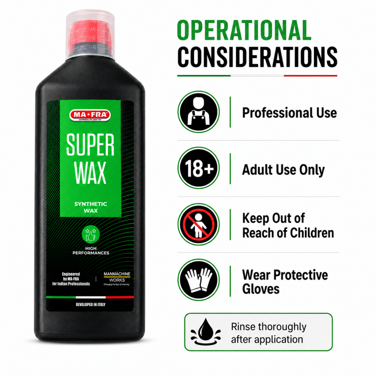 Mafra, 1 L Super Wax, Synthetic Wax, Long Lasting And High Performance, Eco - Friendly And Safe To Use With Dilution Ratio 1:9 Via Foam Gun (wash Up To 100 Times) - Detailing Essentials