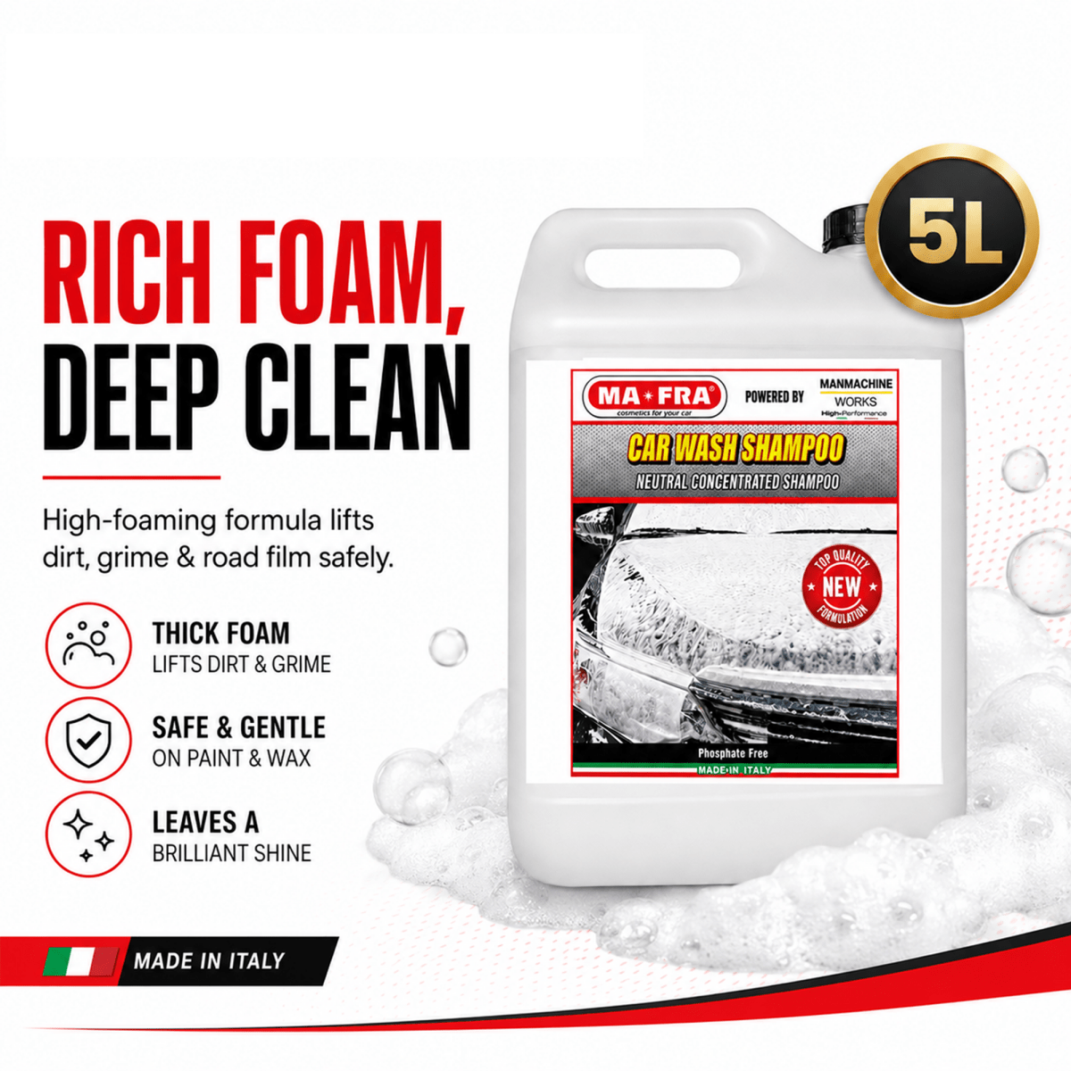 Mafra Car Wash Shampoo Mafra (1 Litre) | Remove Tough Dirt And Stains | Safe On Paint Deep Cleaning | - Detailing Essentials