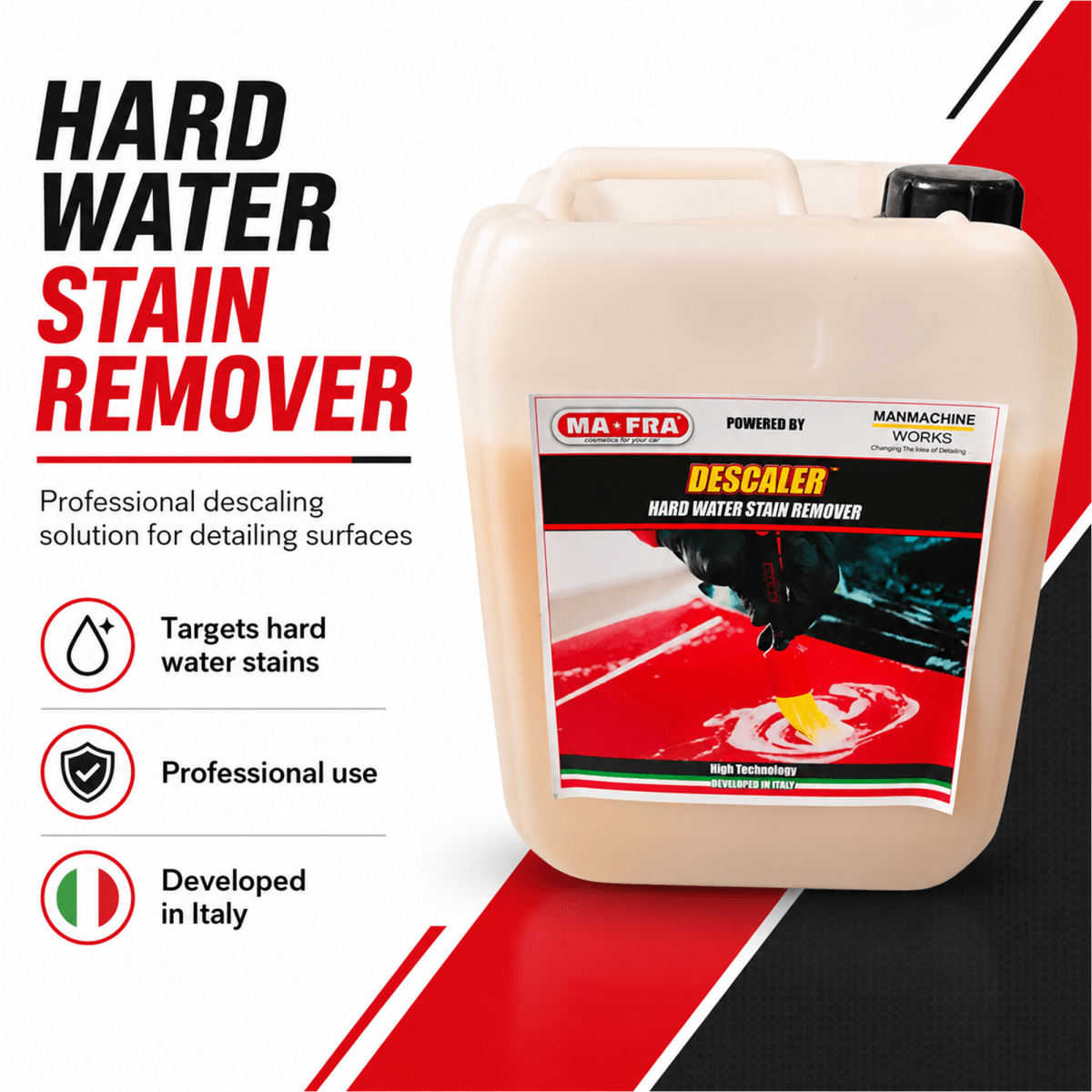MAFRA Descaler 1L – Hard Water Stain & Limescale Remover for Cars & Surfaces | High - Performance Cleaner for Glass, Chrome, and Paint - Detailing Essentials