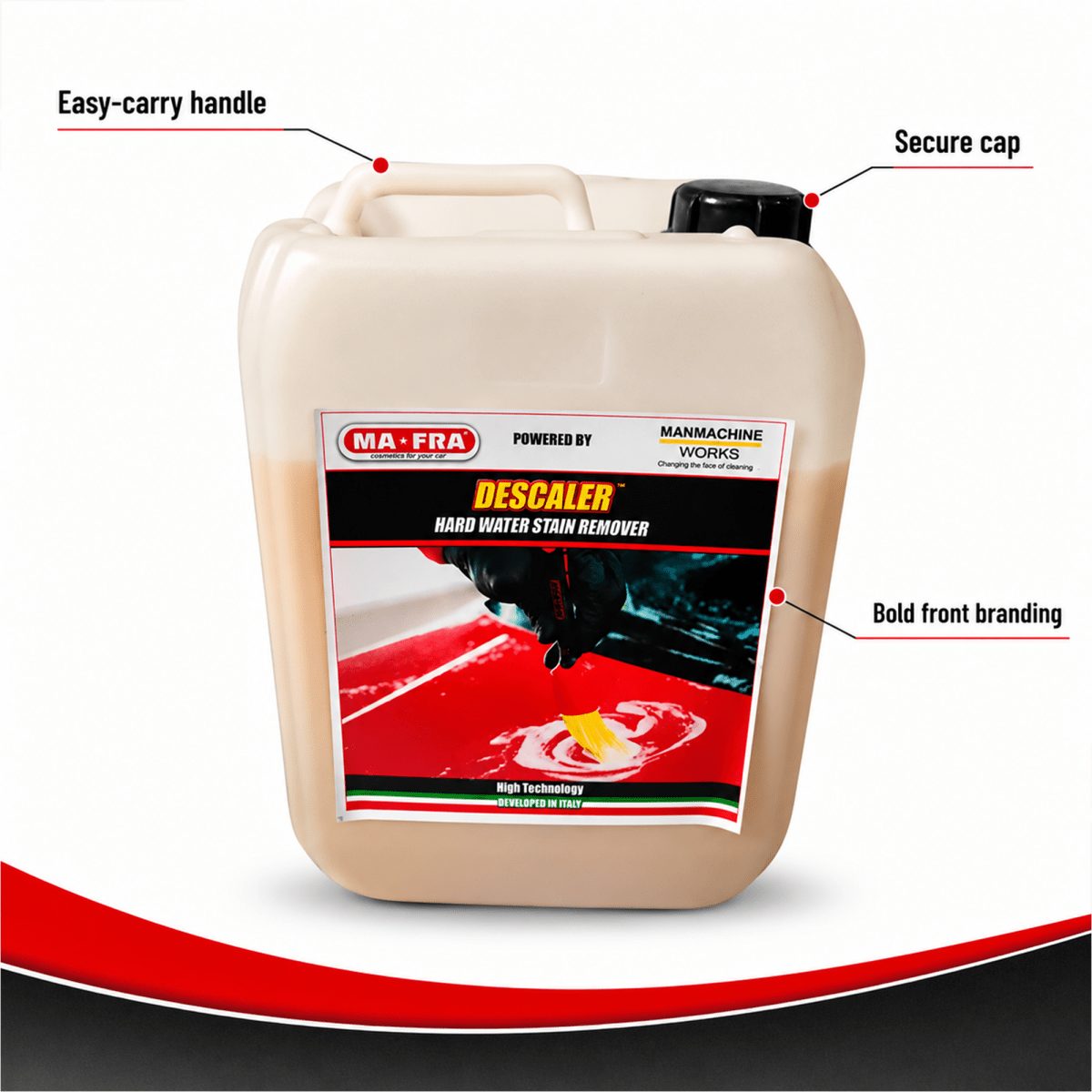 MAFRA Descaler 1L – Hard Water Stain & Limescale Remover for Cars & Surfaces | High - Performance Cleaner for Glass, Chrome, and Paint - Detailing Essentials