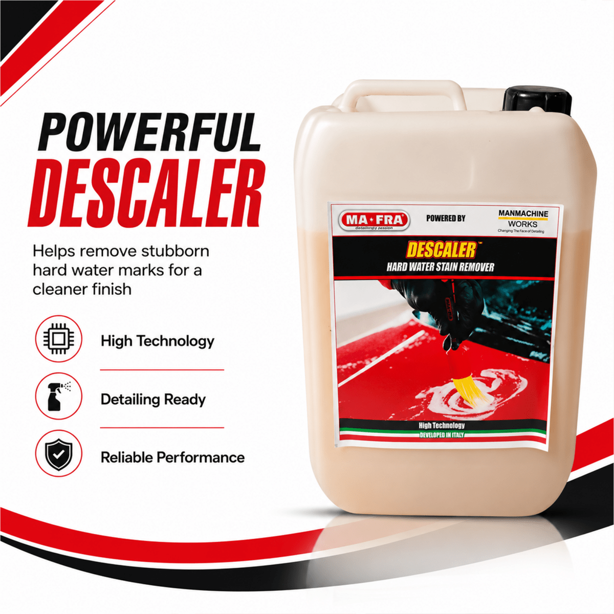 MAFRA Descaler 1L – Hard Water Stain & Limescale Remover for Cars & Surfaces | High - Performance Cleaner for Glass, Chrome, and Paint - Detailing Essentials