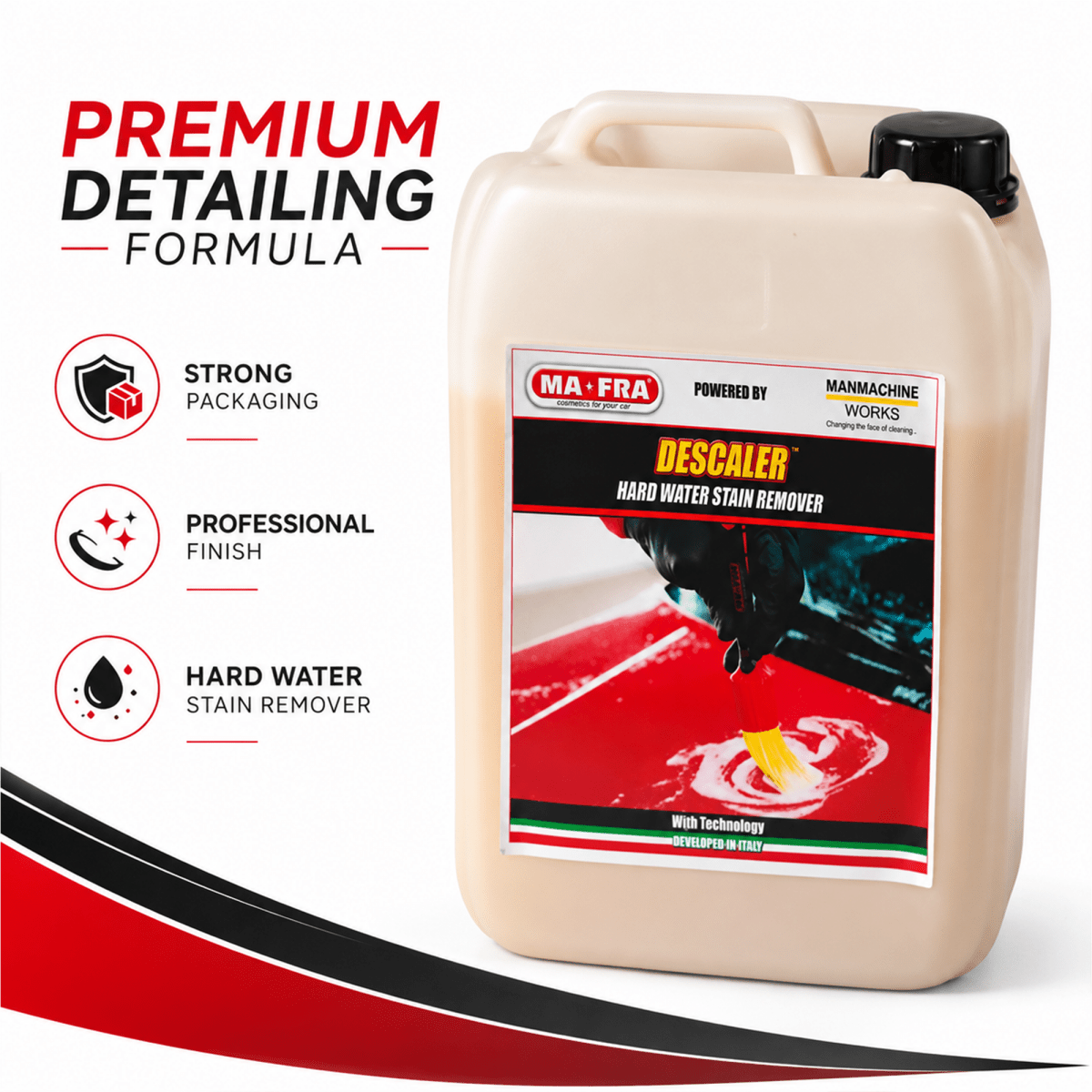 MAFRA Descaler 1L – Hard Water Stain & Limescale Remover for Cars & Surfaces | High - Performance Cleaner for Glass, Chrome, and Paint - Detailing Essentials