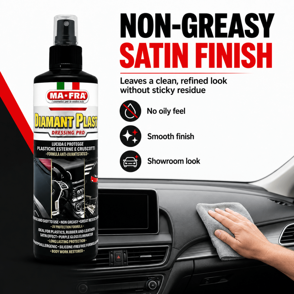 Mafra Diamant Plast Dressing Pro 250ml | Dashboard, Plastic & Rubber Polish For Car Interior & Exterior - Detailing Essentials