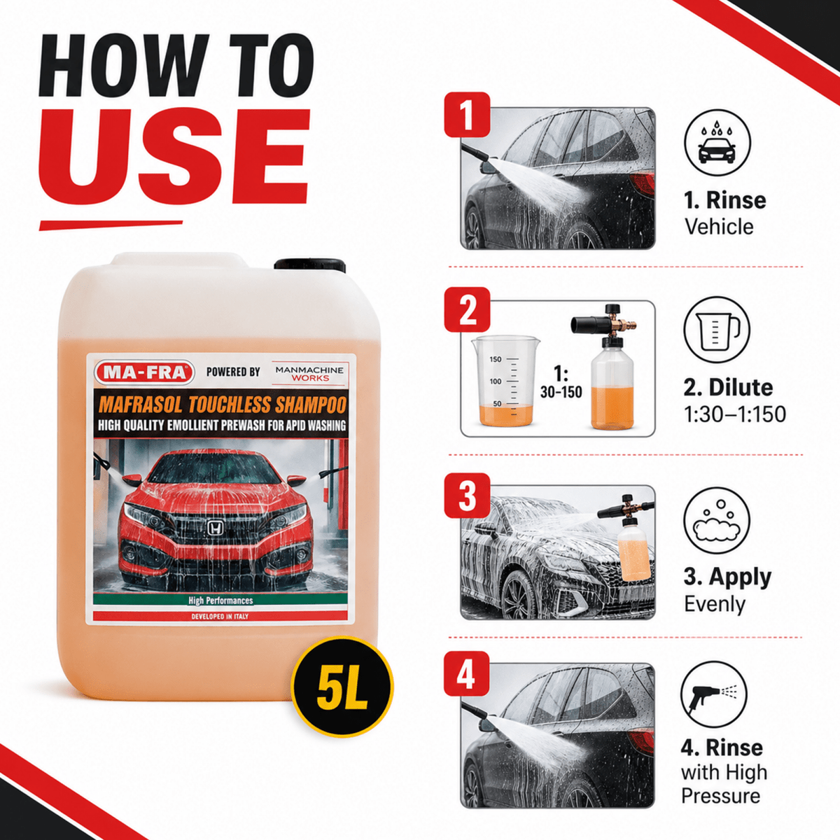 Mafra Mafrasol Touchless Shampoo 5L | High - quality Prewash | Touchless Cleaning For Cars & Trucks - Detailing Essentials