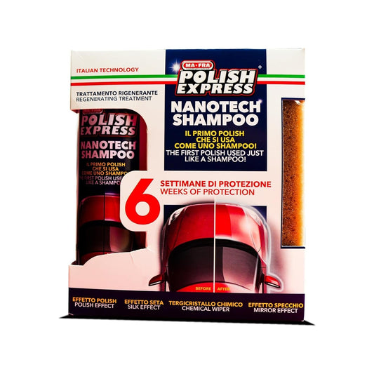 Mafra Polish Express 250ml Nanotech Shampoo With Polishing Sponge | 2 - in - 1 Wash & Wax | Mirror Shine, Easy Washing, Up To 6 Weeks Protection - Detailing Essentials