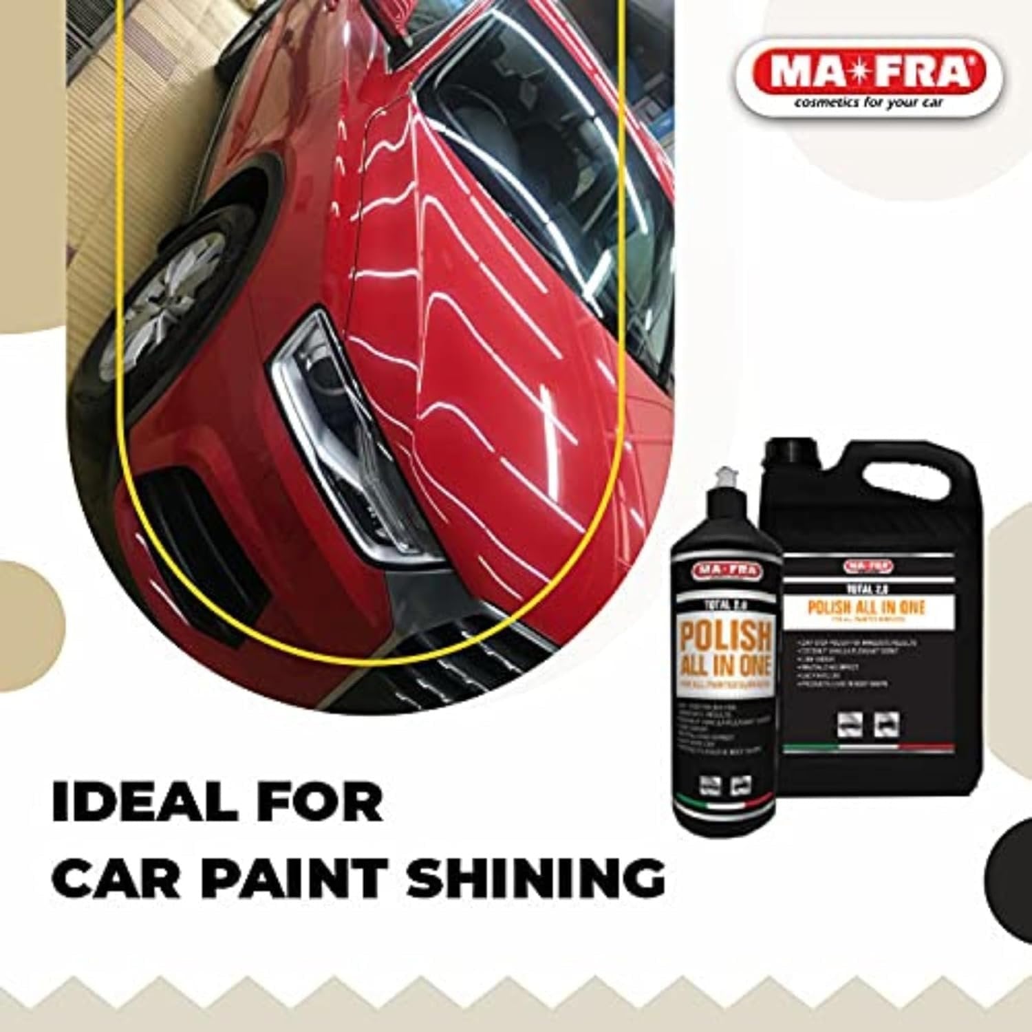 MAFRA Total 2.0 All - in - one Car Polish | Cut, Gloss & Wax | One Step Polish, Microparticle Compound, No Dust, Easy Clean | 1000ml - Detailing Essentials