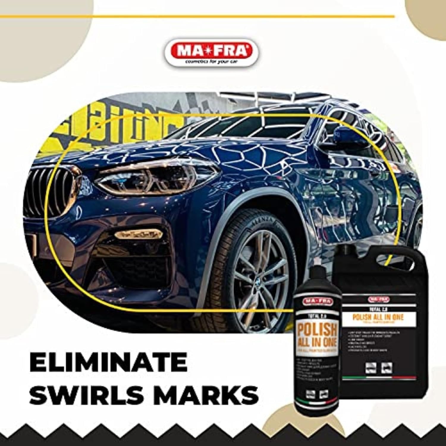 MAFRA Total 2.0 All - in - one Car Polish | Cut, Gloss & Wax | One Step Polish, Microparticle Compound, No Dust, Easy Clean | 1000ml - Detailing Essentials