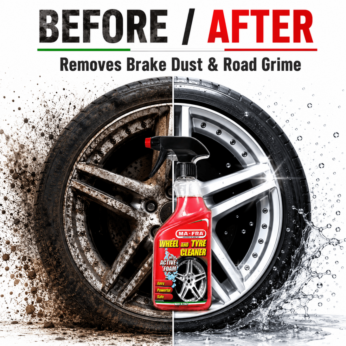 Mafra Wheel & Tyre Cleaner 500ml | Active Foam Alloy Rim & Tyre Cleaner | Removes Brake Dust, Road Grime & Restores Tyre Color | Protects Wheels & Rubber Tyres - Detailing Essentials