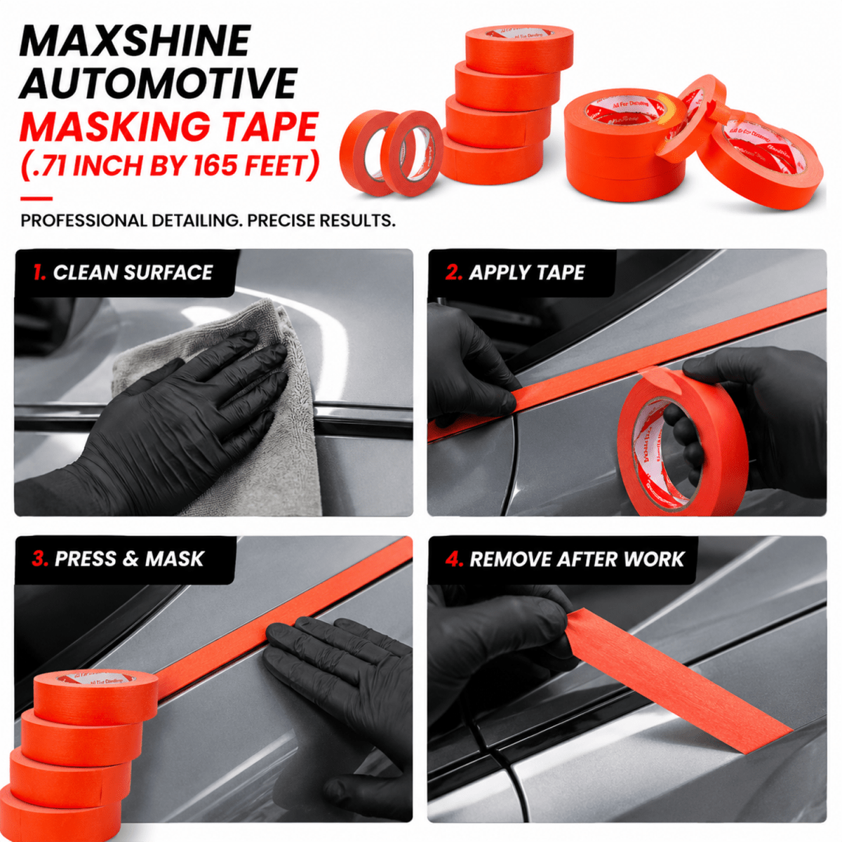 Maxshine Automotive Masking Tape (0.71 Inch By 165 Feet) And Masking Tape For Professional Detailing Tools - Detailing Essentials