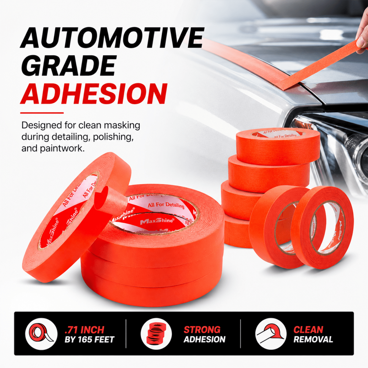 Maxshine Automotive Masking Tape (0.71 Inch By 165 Feet) And Masking Tape For Professional Detailing Tools - Detailing Essentials
