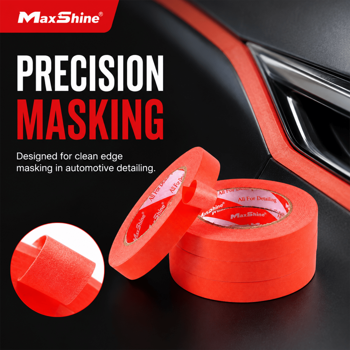 Maxshine Automotive Masking Tape (1.42 Inch By 165 Feet) And Masking Tape For Professional Detailing Tools - Detailing Essentials