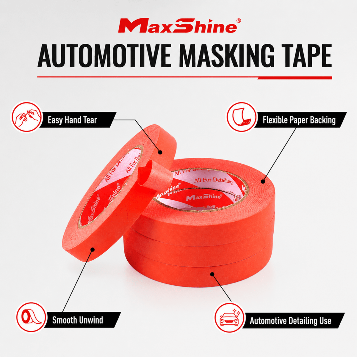 Maxshine Automotive Masking Tape (1.42 Inch By 165 Feet) And Masking Tape For Professional Detailing Tools - Detailing Essentials