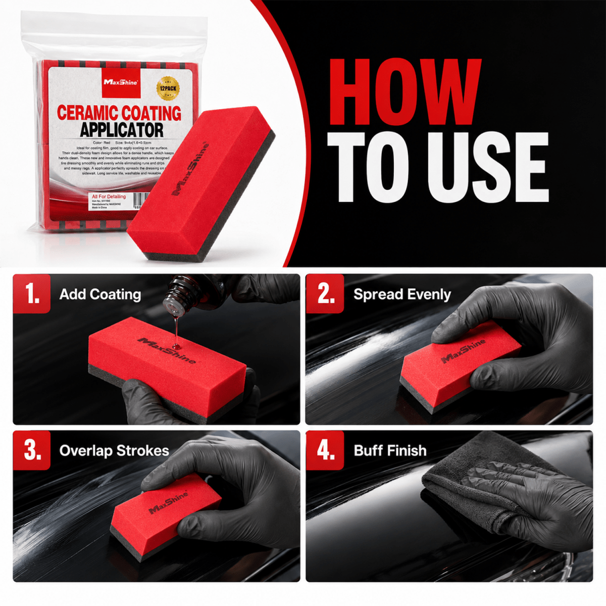 Maxshine Ceramic Coating Applicator (12 Pieces Per Pack) And Applicator For Professional Detailing Tools - Detailing Essentials