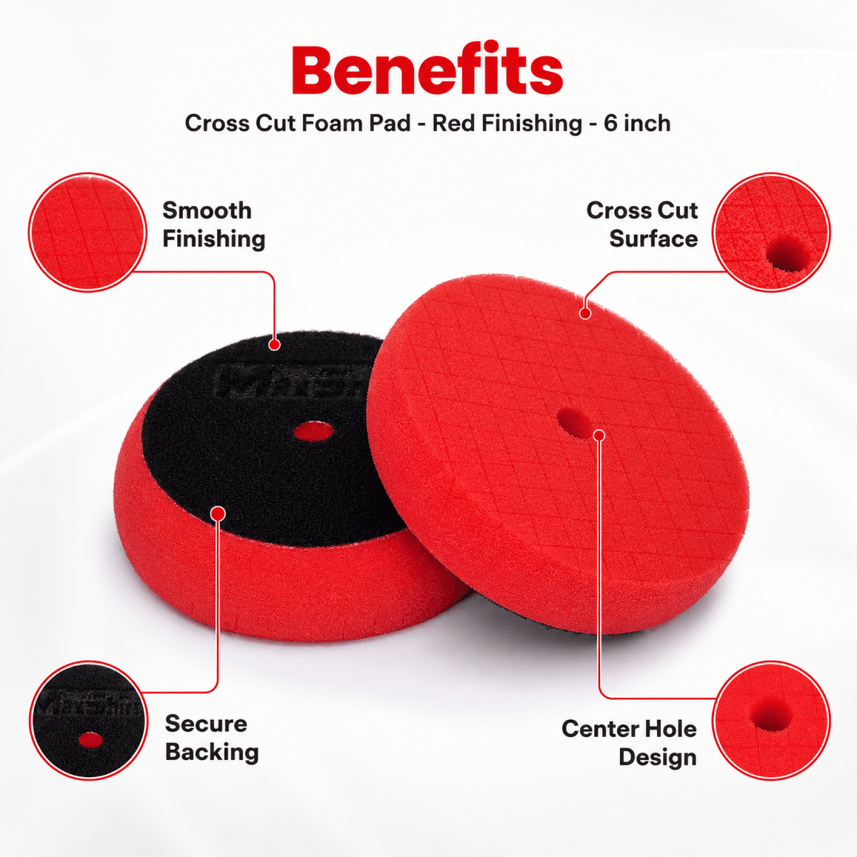 MaxShine Cross Cut Foam Pad Red Finishing | 3 Inch, 5 Inch & 6 Inch - Detailing Essentials
