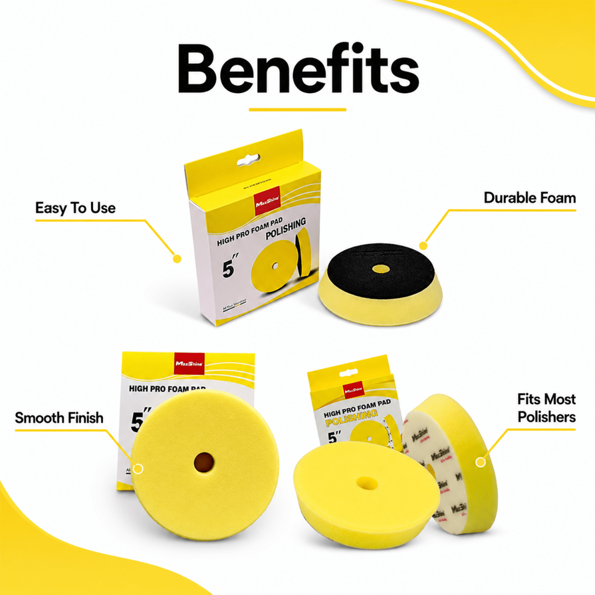 MaxShine Cross Cut Foam Pad Yellow Polishing | 3 Inch, 5 Inch & 6 Inch - Detailing Essentials