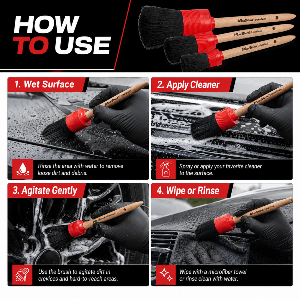 Maxshine Detailing Brush Set - 3 Pack - Detailing Essentials