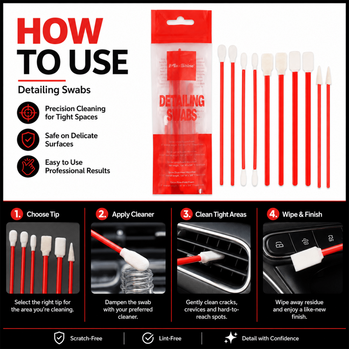 Maxshine Detailing Swabs - 10PCS/Pack And Swabs For Professional Detailing Tools - Detailing Essentials