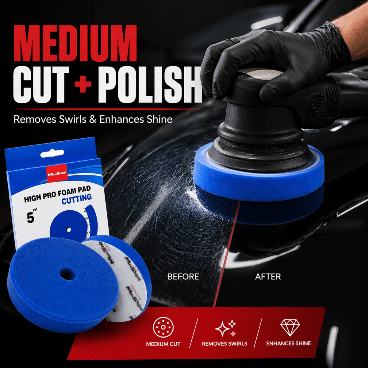 MaxShine High Pro Foam Polishing Pad | 5.2 Inch & 6.2 Inch - Detailing Essentials