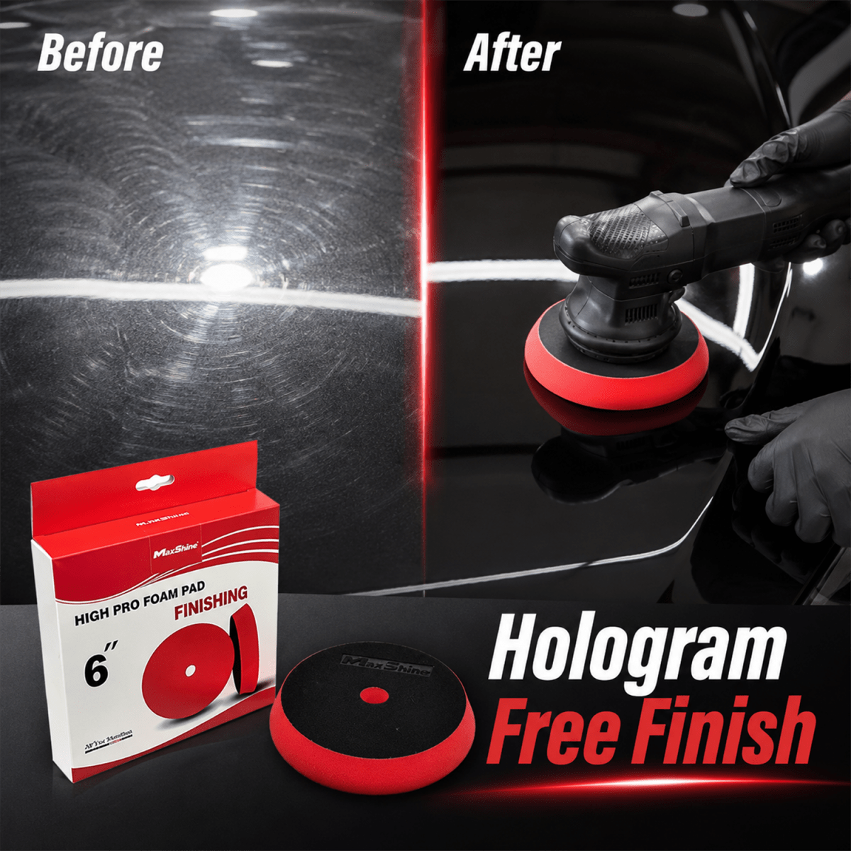 MaxShine High Pro Red Foam Finishing Pad | 5.2 Inch & 6.2 Inch - Detailing Essentials