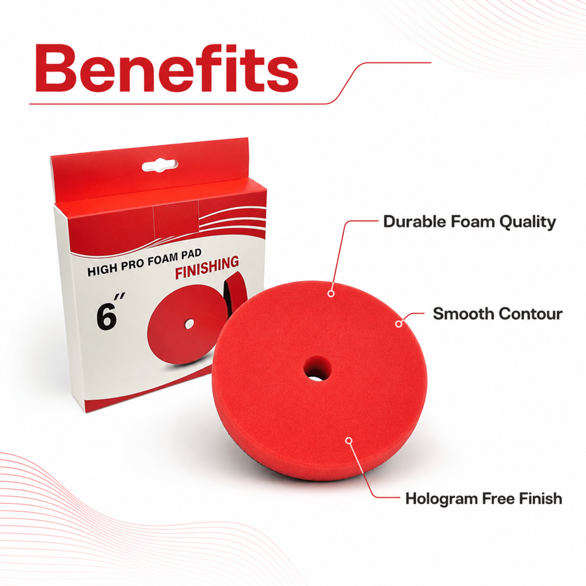 MaxShine High Pro Red Foam Finishing Pad | 5.2 Inch & 6.2 Inch - Detailing Essentials