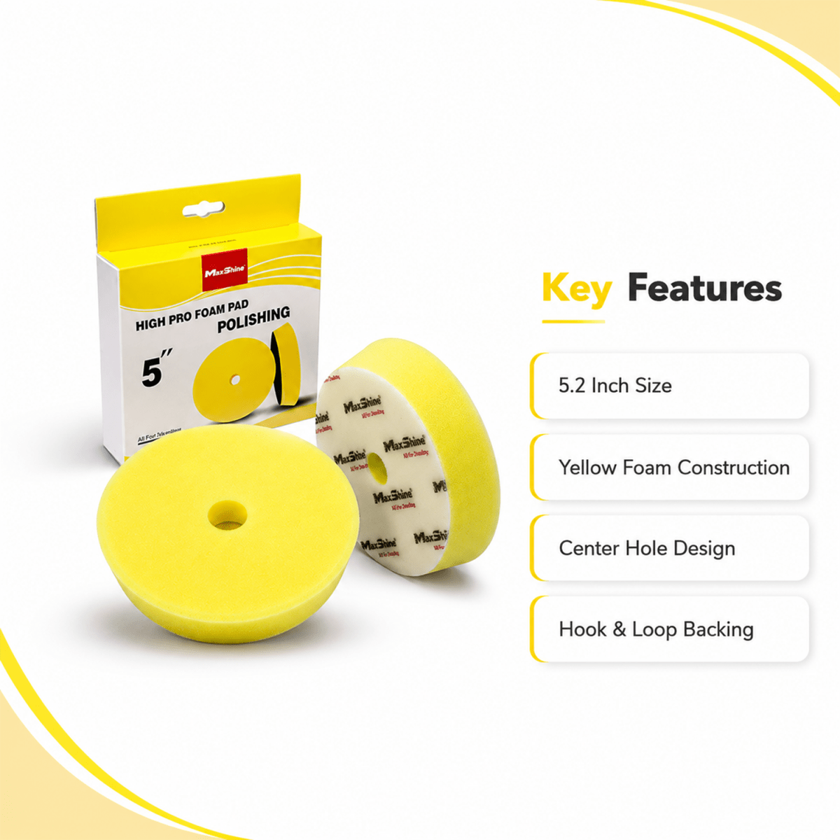 MaxShine High Pro Yellow Foam Polishing Pad | 5.2 Inch & 6.2 Inch - Detailing Essentials