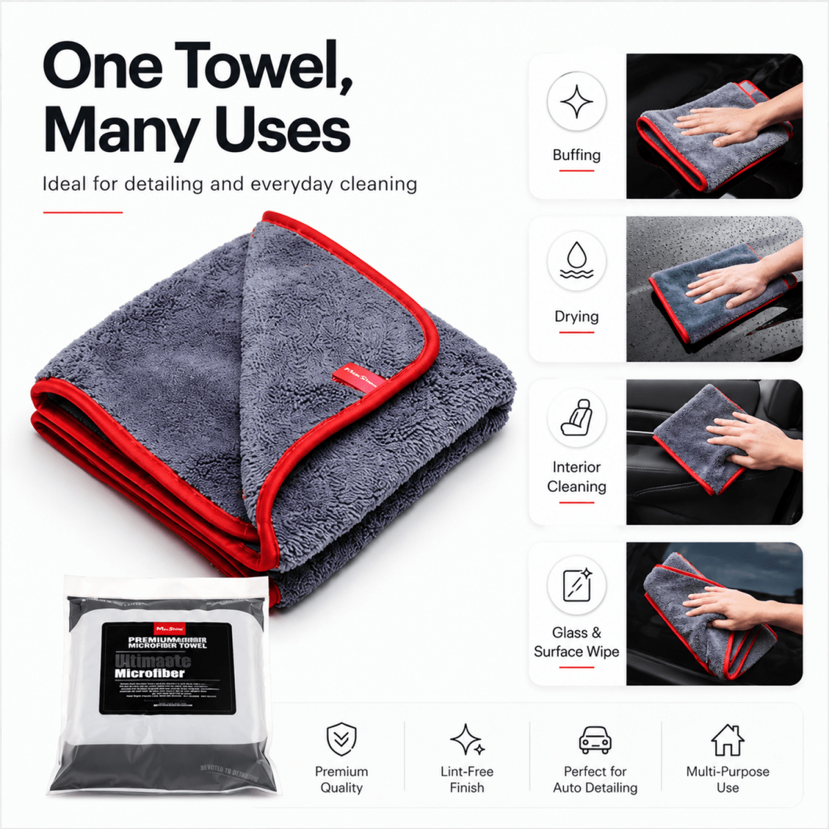 MaxShine Microfiber Towel 600 GSM | 40x40cm Detailing Cloth - Pack of 3 - Detailing Essentials