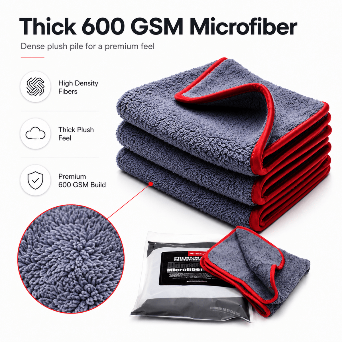 MaxShine Microfiber Towel 600 GSM | 40x40cm Detailing Cloth - Pack of 3 - Detailing Essentials