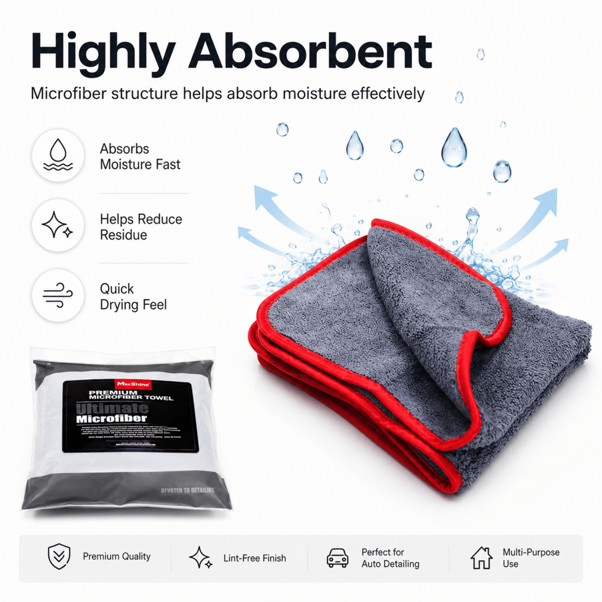 MaxShine Microfiber Towel 600 GSM | 40x40cm Detailing Cloth - Pack of 3 - Detailing Essentials